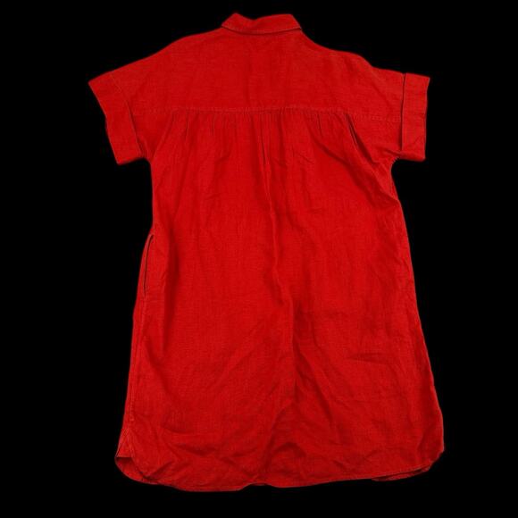 J.Crew Linen Button Front Shirt Dress Womens L Red Relaxed Fit Pockets Resort - Picture 10 of 10